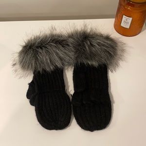 Kate Spade Black Wool & Faux Fur Gloves/Mittens